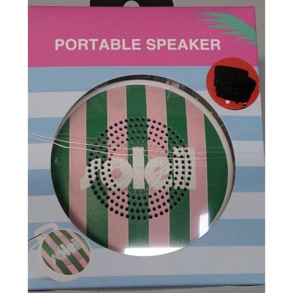 New In Box Soleil Portable Bluetooth Speaker‎ PaGreen Pink Striped Wireless